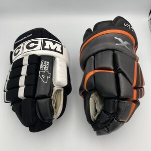 Hockey Gloves Youth 13" Mismatched R CCM And L Bauer Nike Black White Orange 33c